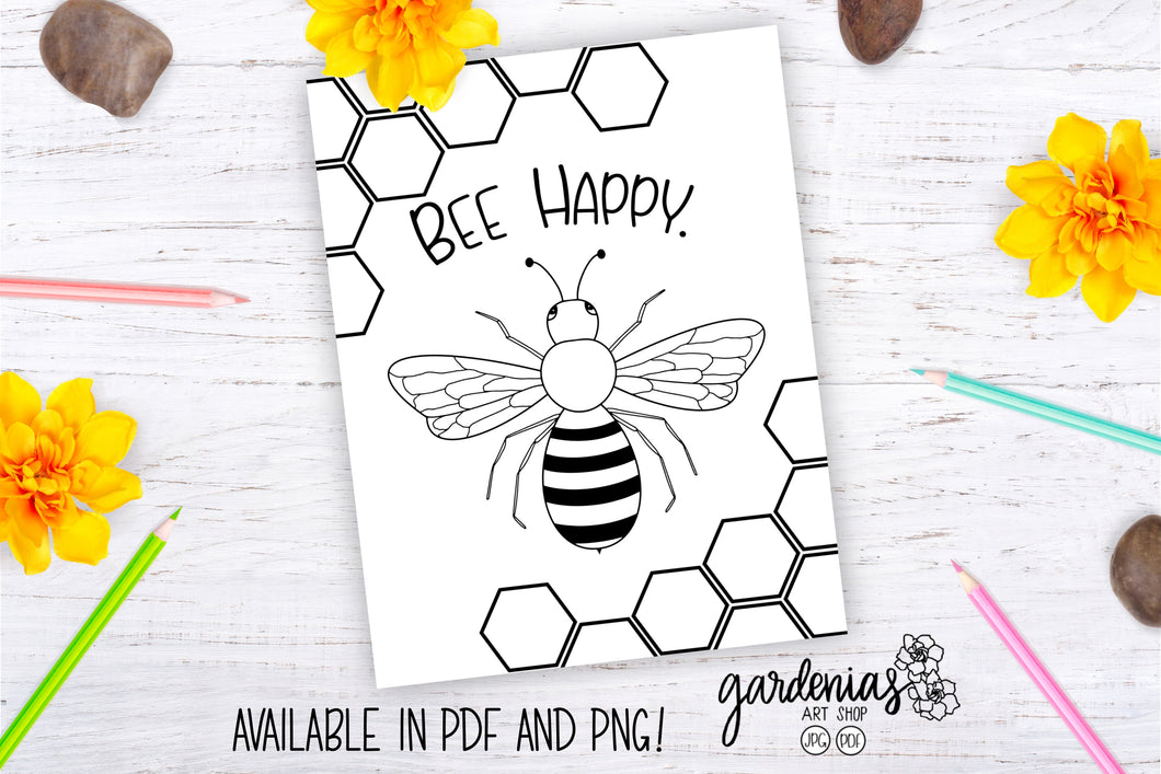 Bee Happy Coloring Page