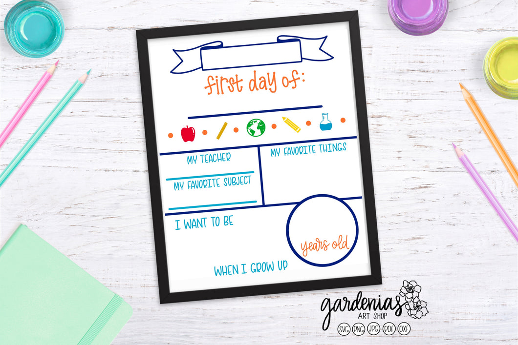 First Day of School Board Template SVG Cut File