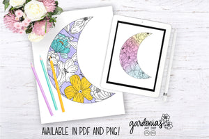 Floral Moon Coloring Page