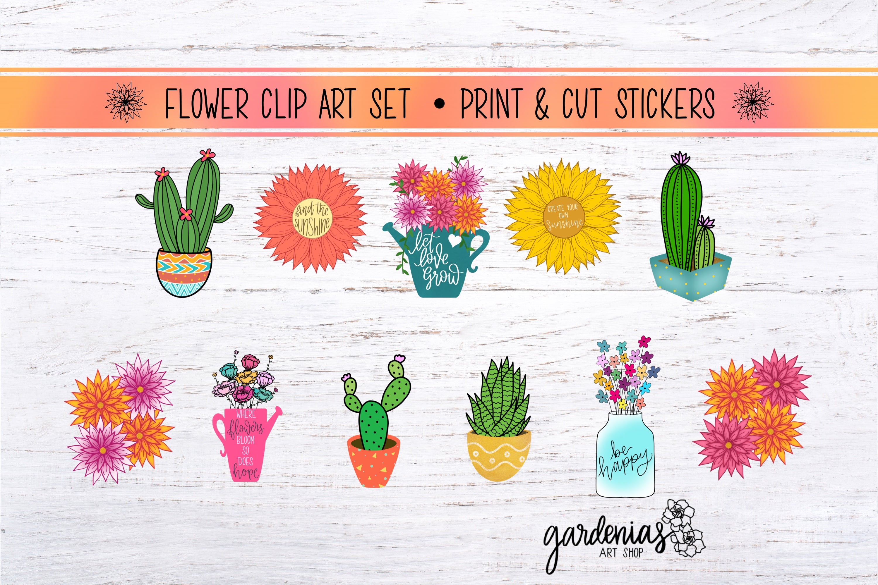 Flower / Succulent Clip Art Stickers – Gardenias Art Shop