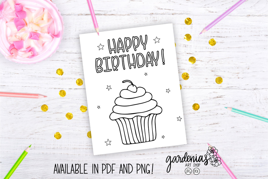 Happy Birthday Cupcake Coloring Page