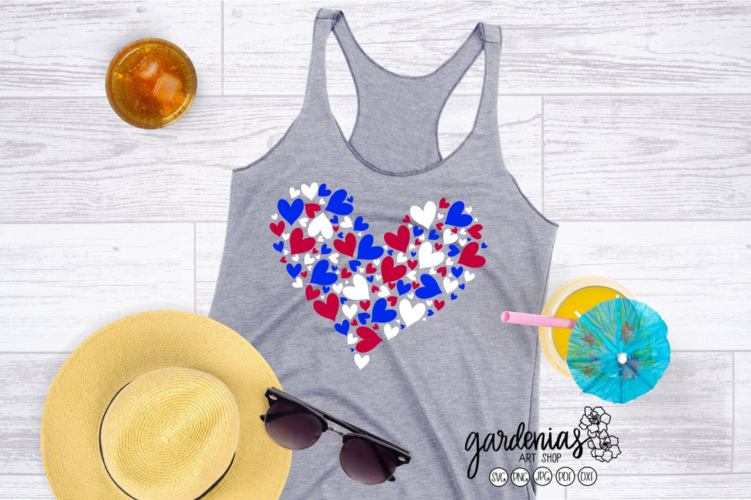 Red White and Blue Hearts SVG Cut File