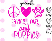 Load image into Gallery viewer, Peace Love and Puppies SVG Cut File
