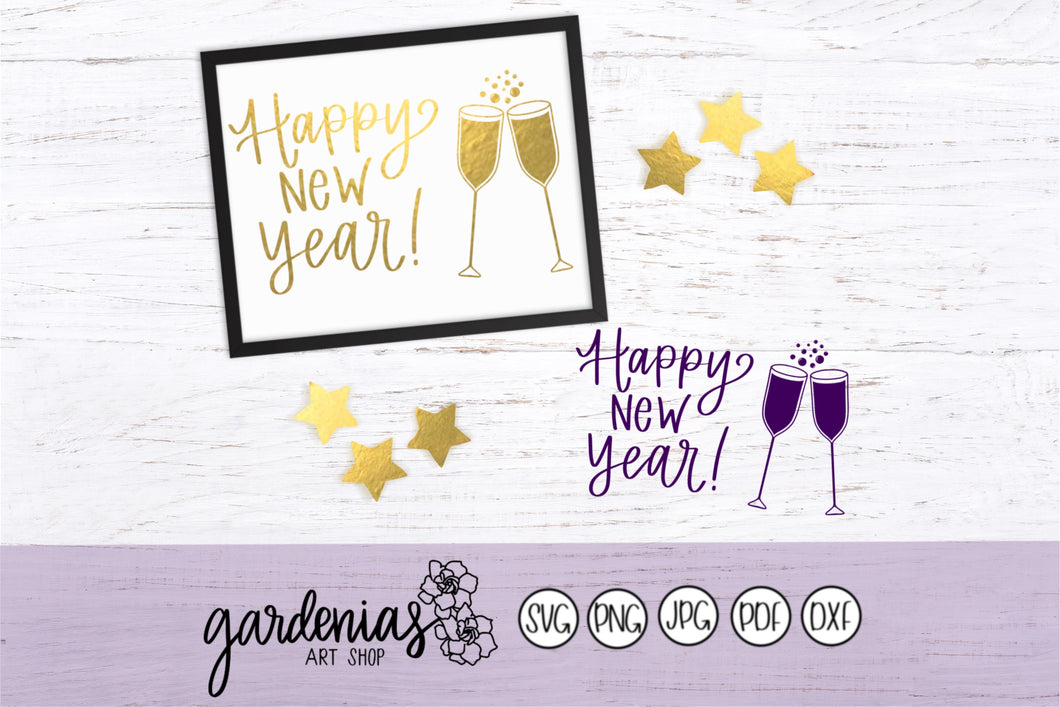 Happy New Year Champagne Flutes SVG Cut File