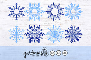 Snowflakes Monogram Frame Bundle SVG Cut Files