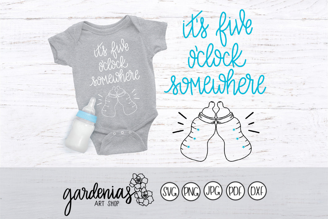 It's Five O'clock Somewhere Baby Bottles SVG Cut File