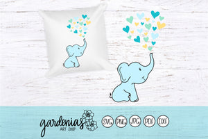 Baby Elephant with Hearts SVG Cut File