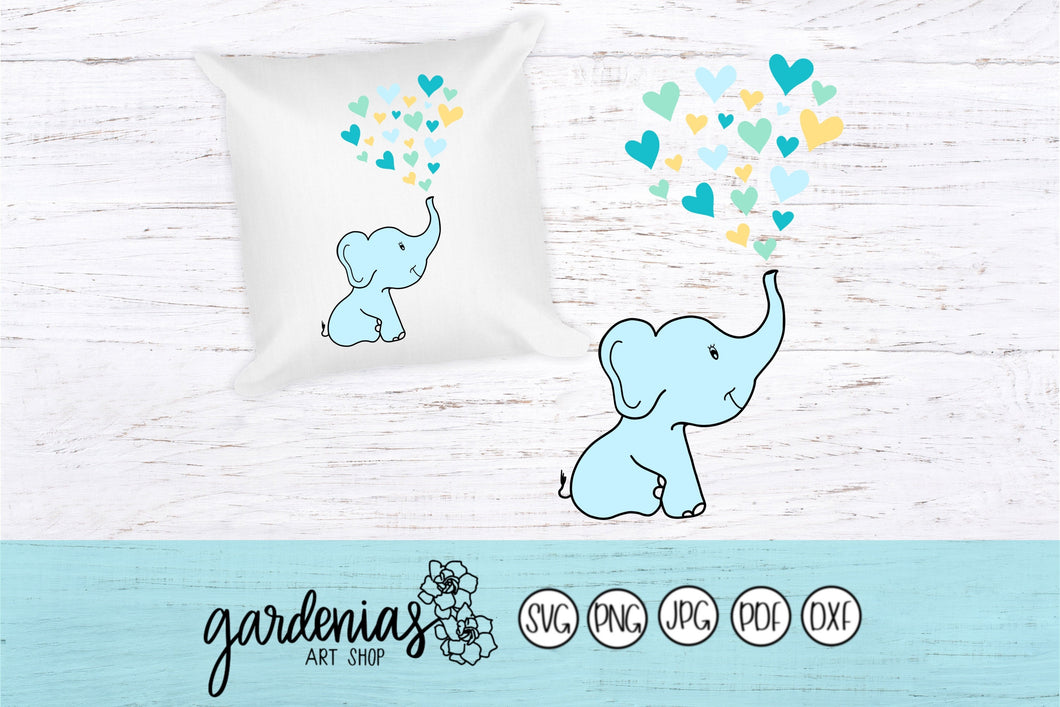 Baby Elephant with Hearts SVG Cut File