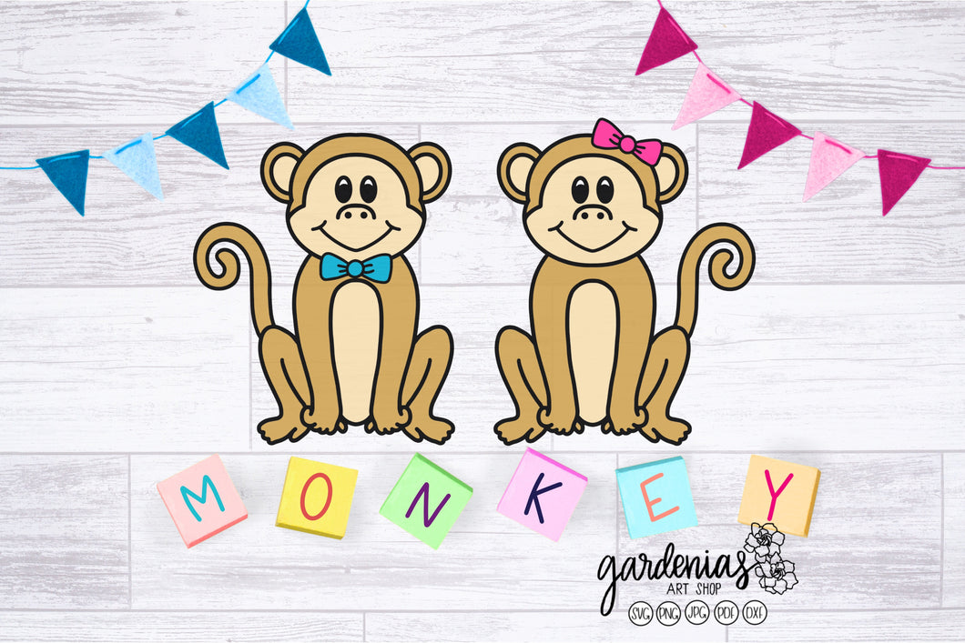 Girl Monkey Boy Monkey SVG Cut File